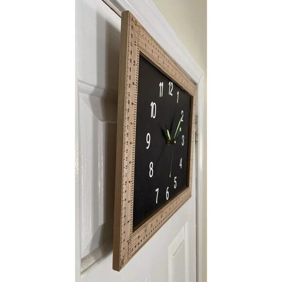 Hand Crafted Wall Clock Square Ruler Frame Caulk Board Center 17" X 12" School - Picture 6 of 9